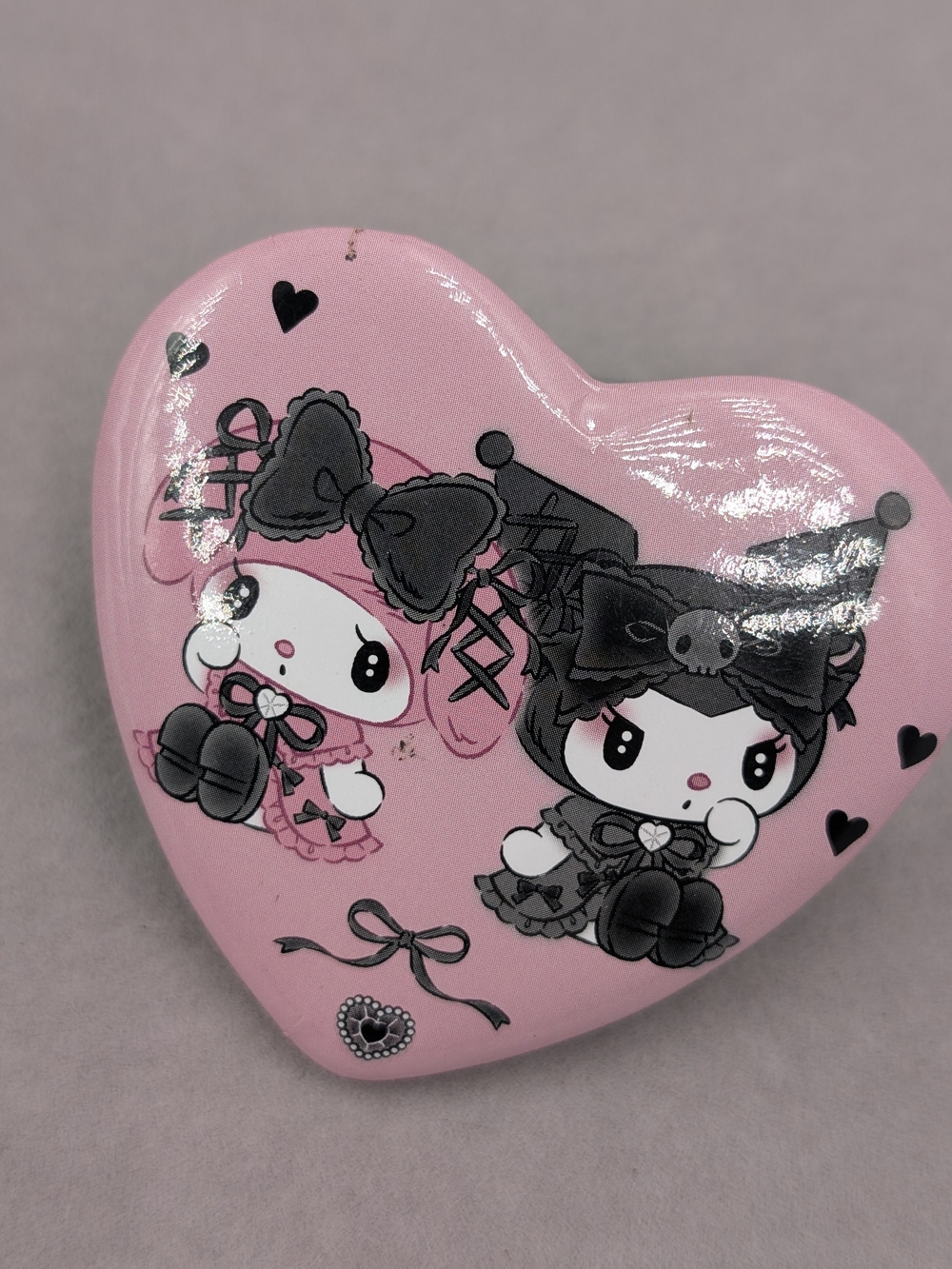 Sanrio My Melody x Kuromi Lolita 3" Heart Pin / Brooch Pink Hot Topic | M322